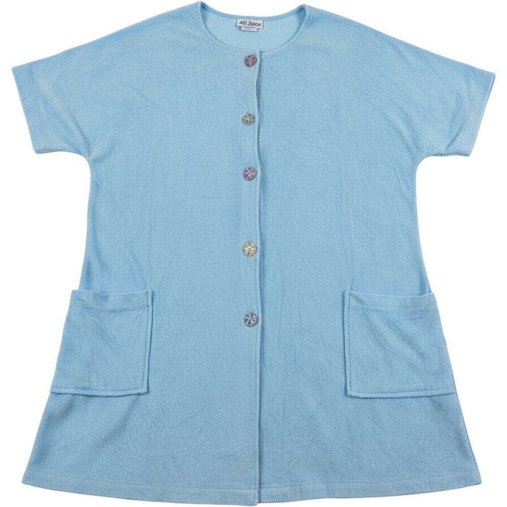 Vintage All Hours Robe Womens XL Blue Terry Short Sleeve Button Kaftan USA